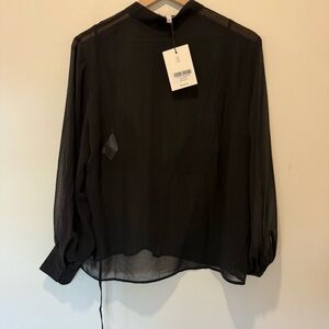 Reformation Aster Top Black Sheer Blouse